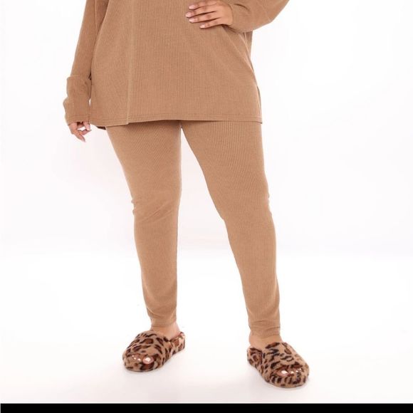 2/$30 Fashion Nova Curve Ribbed Mocha Long Sleeve Loungewear 2 Pc Set Plus Sz 2X - Picture 5 of 8